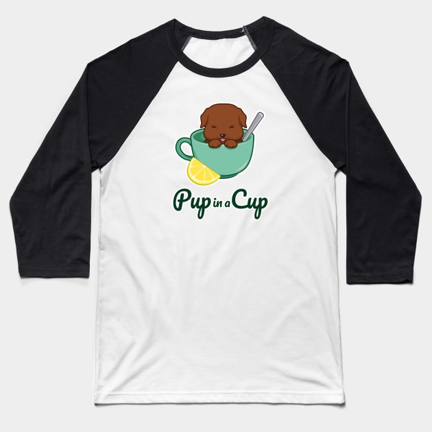 Pup in a Cup - Brown Labrador Retriever Puppy Baseball T-Shirt by PawPrintShopByMia